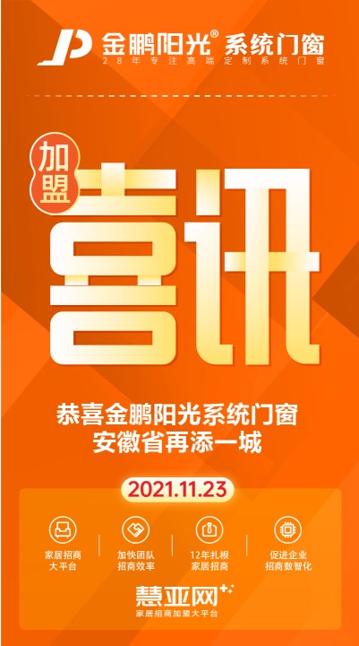 恭喜金鹏阳光系统门窗安徽省再添一城