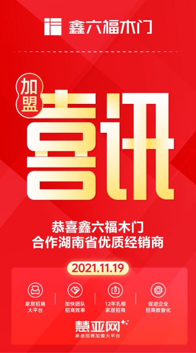 恭喜鑫六福木门合作湖南省优质经销商
