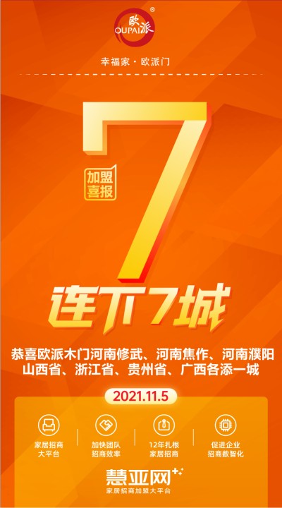 恭喜欧派木门河南修武、河南焦作、河南濮阳、山西省、浙江省、贵州省、广西各添一城