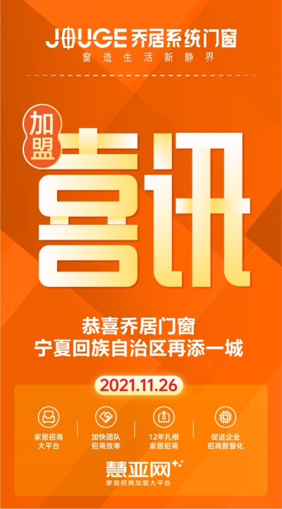 恭喜乔居门窗宁夏回族自治区再添一城