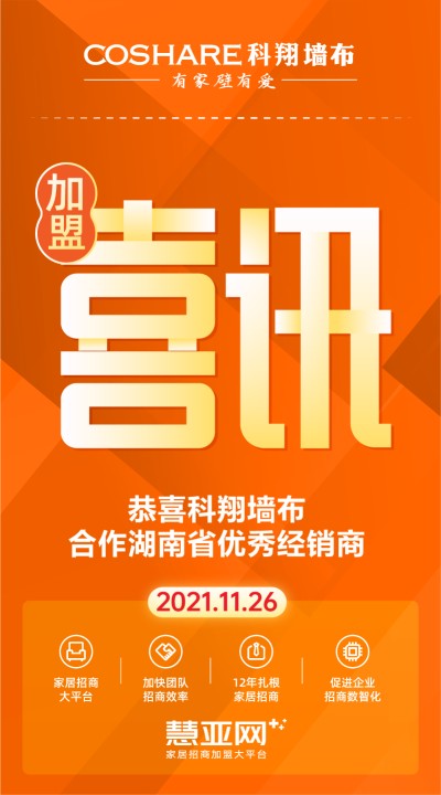 恭喜科翔墙布合作湖南省优秀经销商
