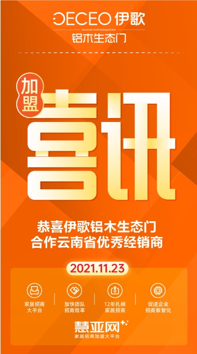 恭喜伊歌铝木生态门合作云南省优秀经销商