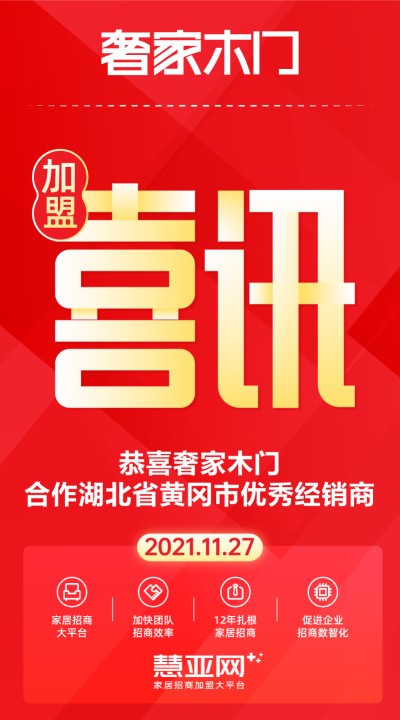 恭喜奢家木门合作湖北省黄冈市优秀经销商