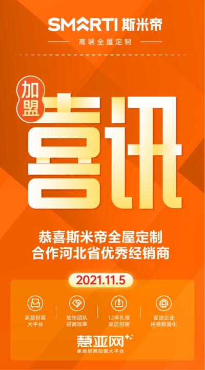 恭喜斯米帝全屋定制合作河北省优秀经销商