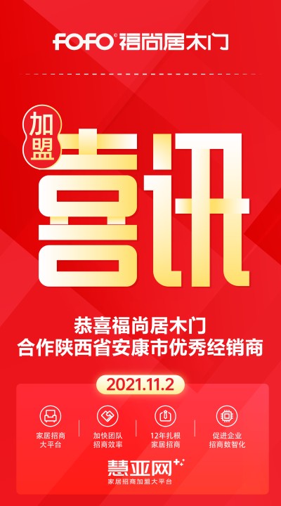 恭喜福尚居木门合作陕西省安康市优秀经销商