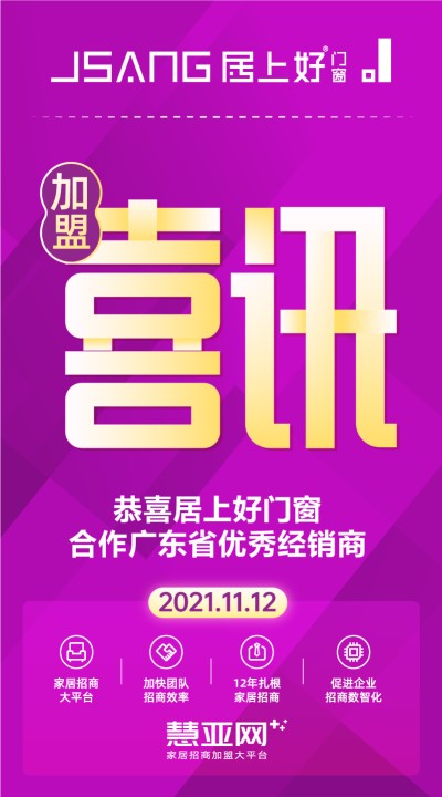 恭喜居上好门窗合作广东省优秀经销商