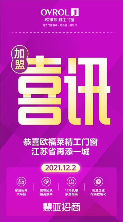 恭喜欧福莱精工门窗江苏省再添一城