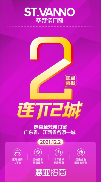 恭喜圣梵诺门窗广东省、江西省各添一城  （双重喜）