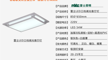 雷士照明LED变色客厅灯现代简约长方形 遥控调光吸顶灯
