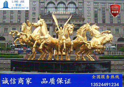 厂家直销阿波罗战车雕塑-玻璃钢金色飞天马景观设计定制
