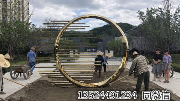 电镀玫瑰金色圆形雕塑艺术金属摆件