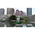 定制不锈钢麋鹿雕塑鹿角梅花树景观图