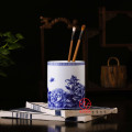青花牡丹陶瓷笔筒订做，办公笔筒印制书法文字