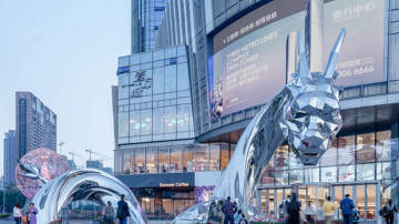 福建定制大型不锈钢几何龙雕塑 灯饰镜面龙制作竣工图
