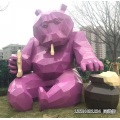福建大型不锈钢切面熊雕塑 偷吃蜂蜜的熊摆件