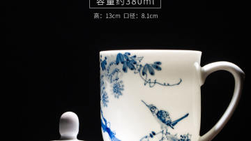 青花瓷办公茶杯定做，会议室办公陶瓷茶杯定做批发