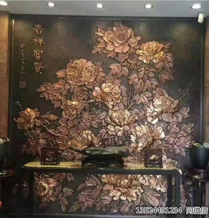 直销客厅墙壁铜花雕塑 锻铜吉祥富贵浮雕