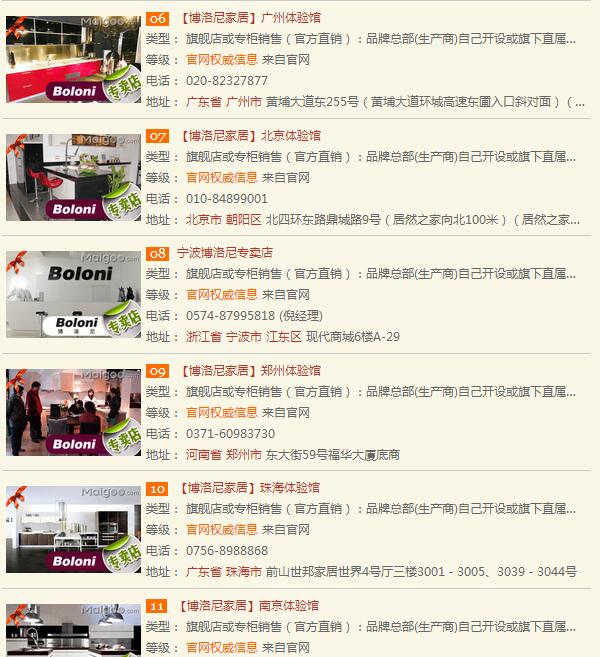 博洛尼橱柜专卖店地址大全