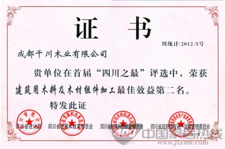 千川木门  “最佳效益第二名” 