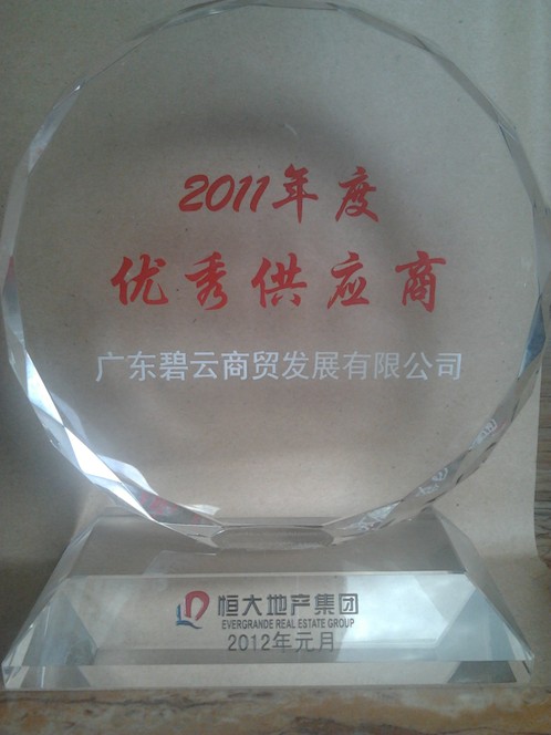 广东碧云蝉联“恒大地产集团2013年度优秀供应商”殊荣