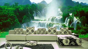 3D沙发背景山水无缝油画壁画客厅背景电视3d立体大型壁画卧室壁纸