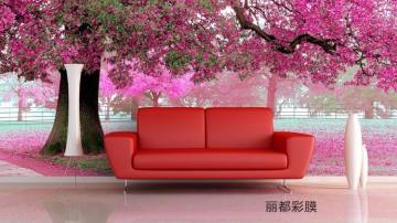 大型壁画 客厅电视背景墙壁纸 田园大树碎花3D效果墙纸定制