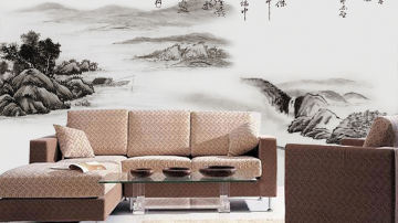 中式水墨山水无缝油画壁画客厅背景电视3d立体大型壁画卧室壁纸