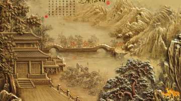浮雕山水风景壁画 个性背景墙纸 中式家装 酒店房背景壁画