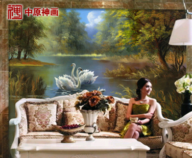 天鹅湖唯美壁画