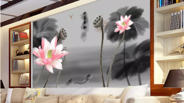 手绘新中式电视沙发背景墙大型壁画山水国画创意装饰壁纸墙纸墙布