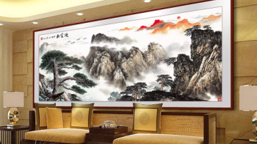手绘新中式电视沙发背景墙大型壁画山水国画创意装饰壁纸墙纸墙布