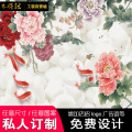 中式牡丹 书房酒楼无缝壁画背景墙