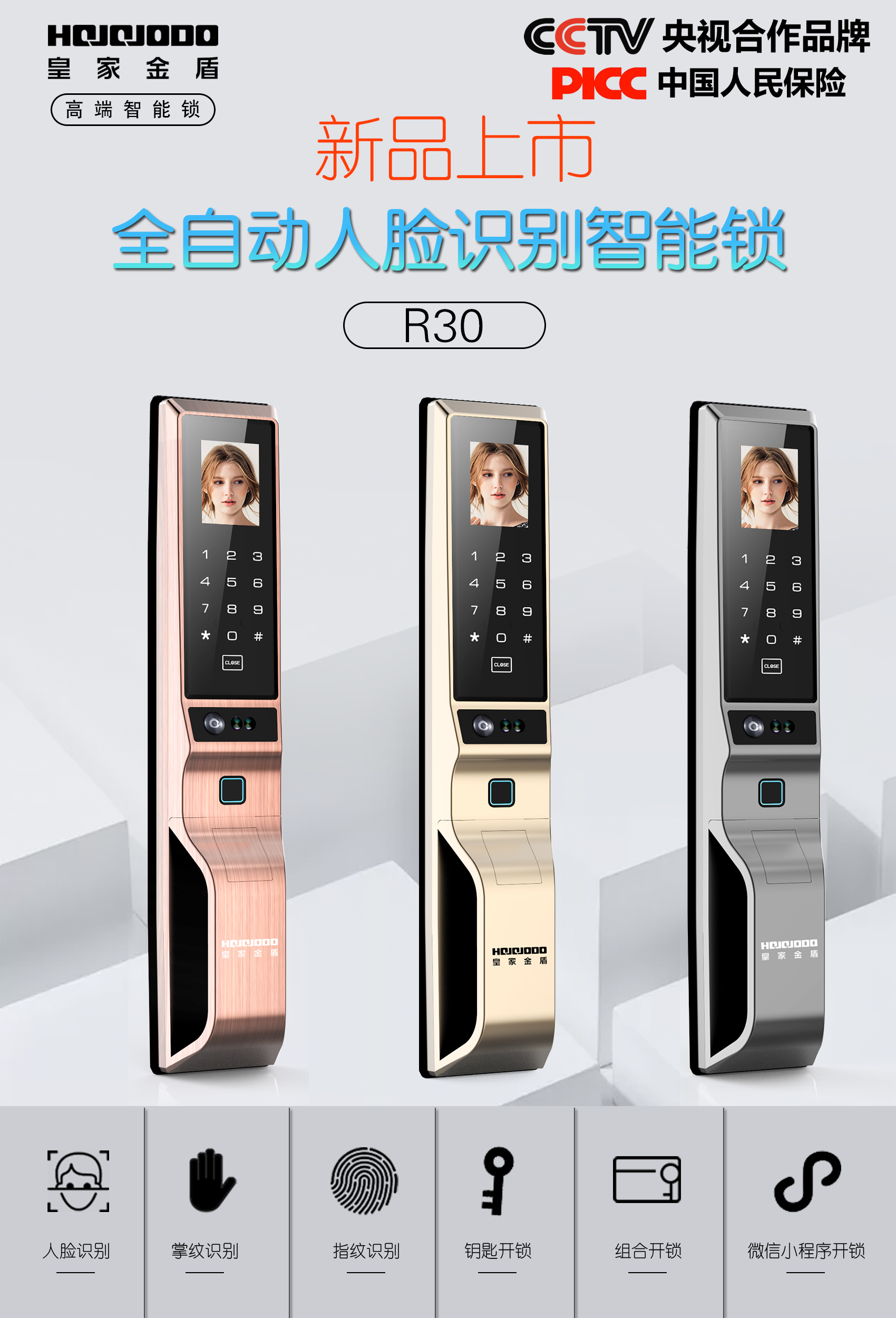 皇家金盾R30人脸识别全自动锁