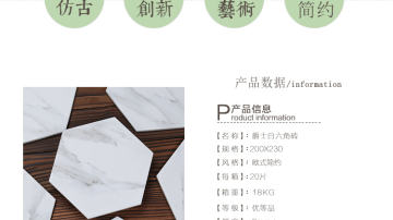 230x200爵士白六角砖 耐磨砖 仿古砖 防滑砖 厨房砖 地砖 墙砖