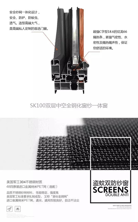 德鲁森科系统门窗:断桥铝系统窗--SK100/断桥木纹金钢网一体窗 德鲁森科系统门窗:断桥铝系统窗--SK100/断桥木纹金钢网一体窗