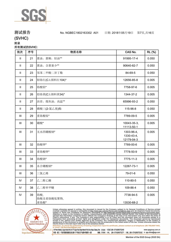 正合无缝墙布通过 SGS 181项符合欧盟出口标准检测