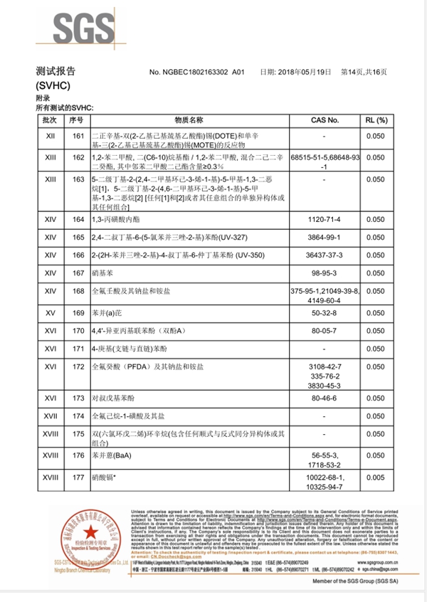正合无缝墙布通过 SGS 181项符合欧盟出口标准检测