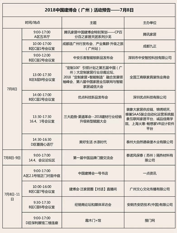 2018中国建博会(广州)丨7月8日展会活动预告! 2018中国建博会(广州)丨7月8日展会活动预告!