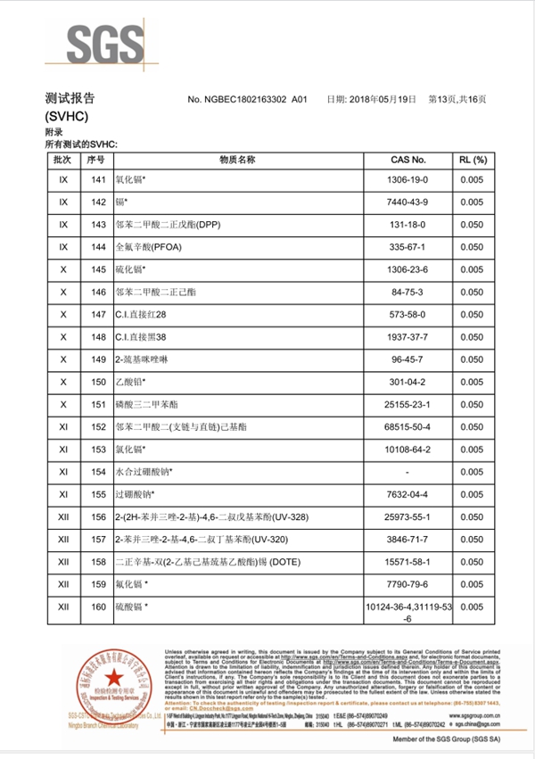 正合无缝墙布通过 SGS 181项符合欧盟出口标准检测
