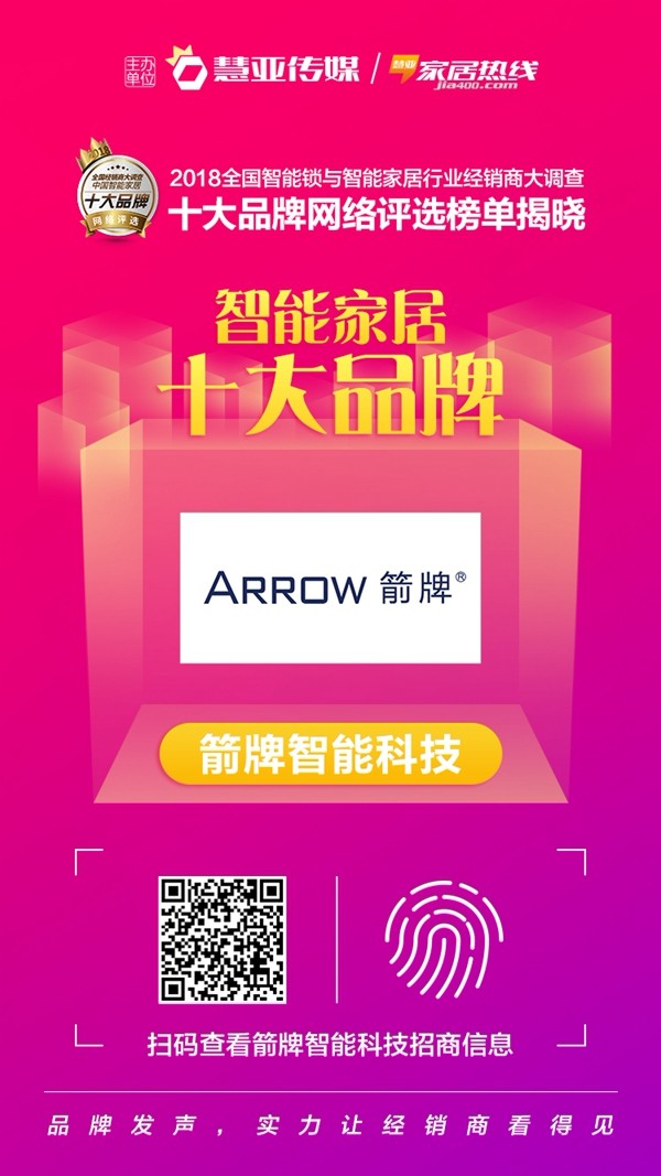 箭牌智能科技荣获中国智能家居十大品牌称号!