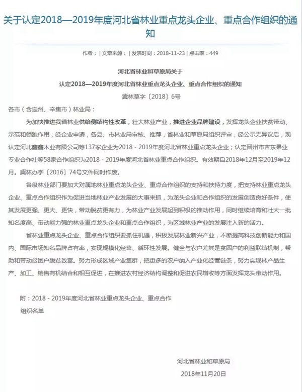 鑫鑫木业入选首批环保标杆企业 斩获河北重点龙头企业殊荣