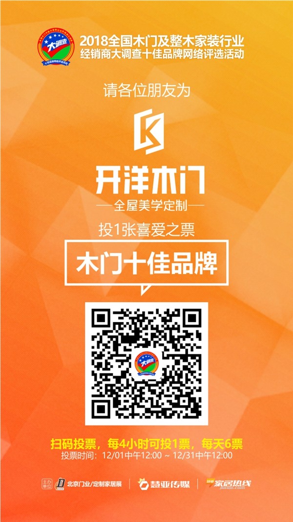 木门/整装行业经销商大调查|开洋木门入选木门十佳品牌评选