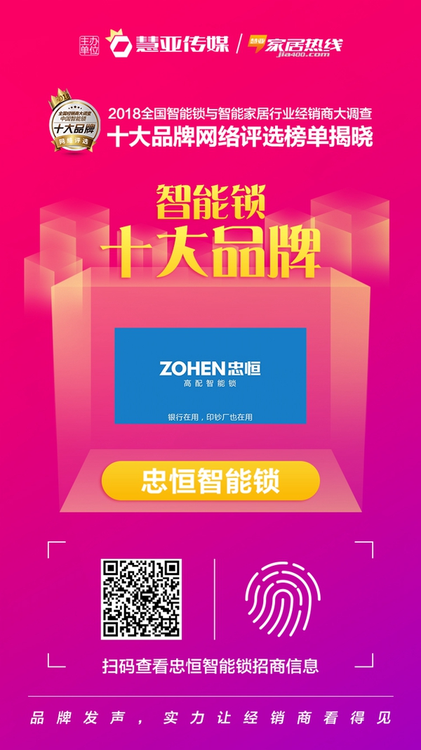 荣誉加身 忠恒智能锁荣膺“智能锁消费者喜爱十大品牌”称号！
