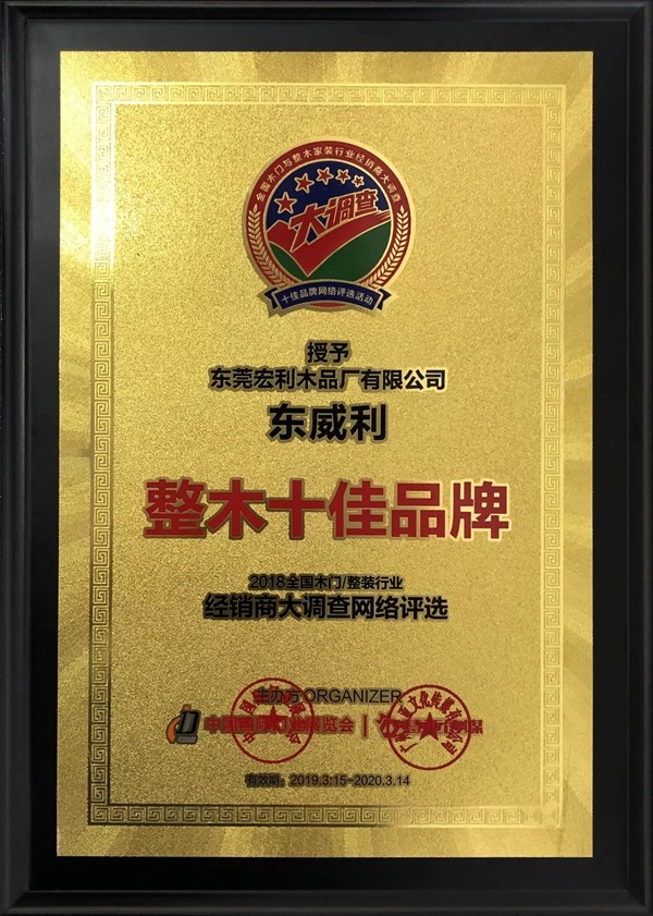 东威利木门荣获“3.15质量、服务我承诺”单位及“整木十佳品牌”两项荣誉!