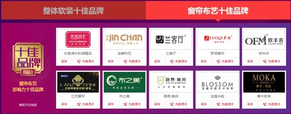 摩尔登窗帘荣膺窗帘布艺行业经销商大调查“整体软装十佳品牌”称号！
