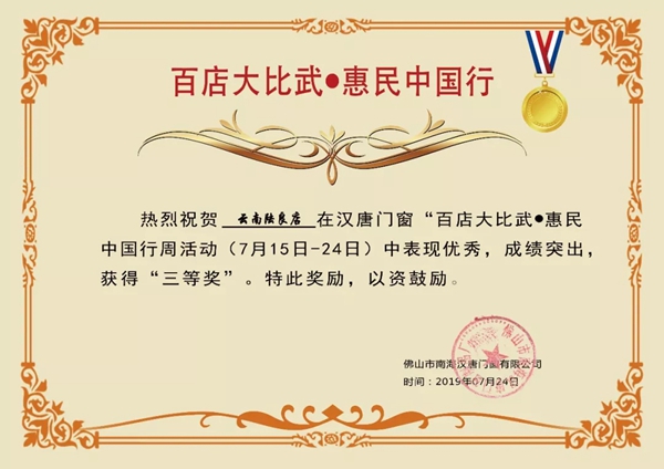 汉唐门窗“百店大比武●惠民中国行”活动第五周获奖名单出炉