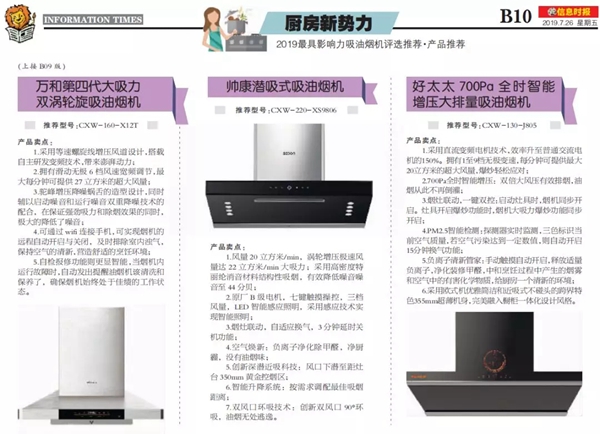 好太太荣获“2019最具影响力烟机品牌”称号