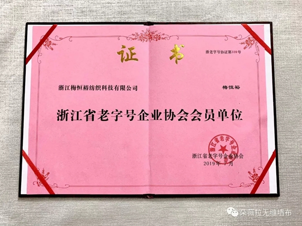 朵薇拉被授予《浙江省老字号企业协会会员单位》称号 朵薇拉被授予《浙江省老字号企业协会会员单位》称号