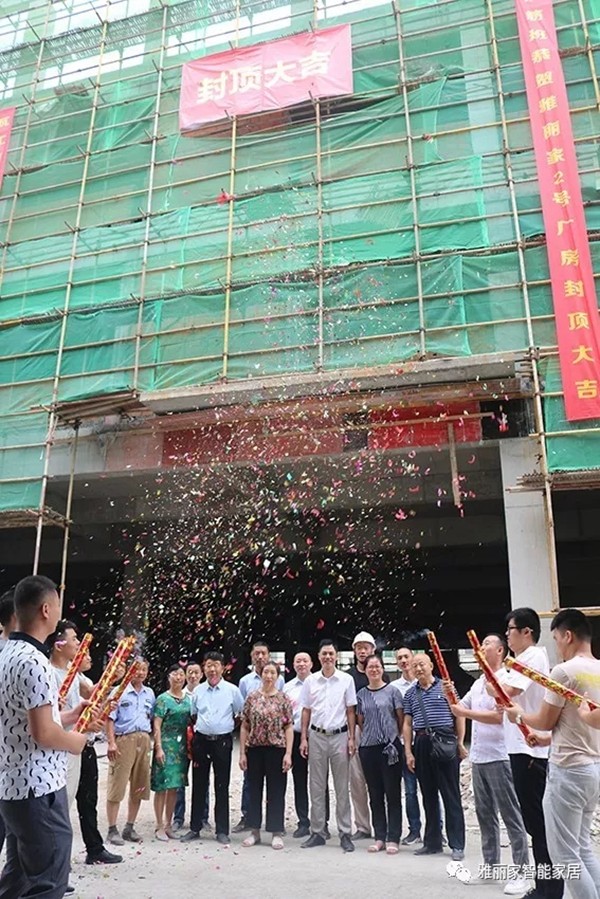 雅丽家智能全屋定制2号多功能厂房大楼封顶大吉