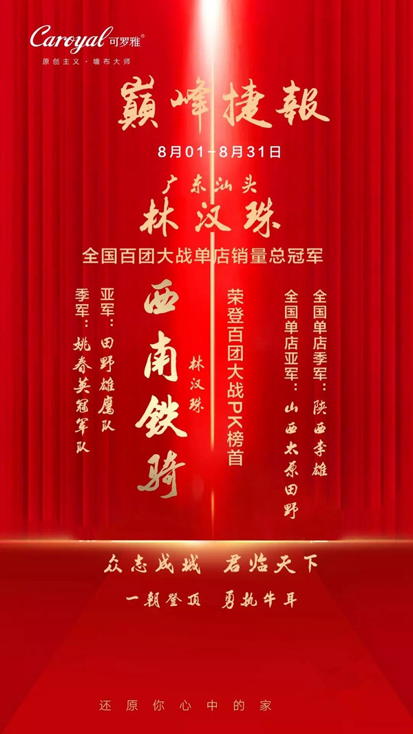 可罗雅墙布8月百团大战完美收官 西南铁骑战队摘得桂冠